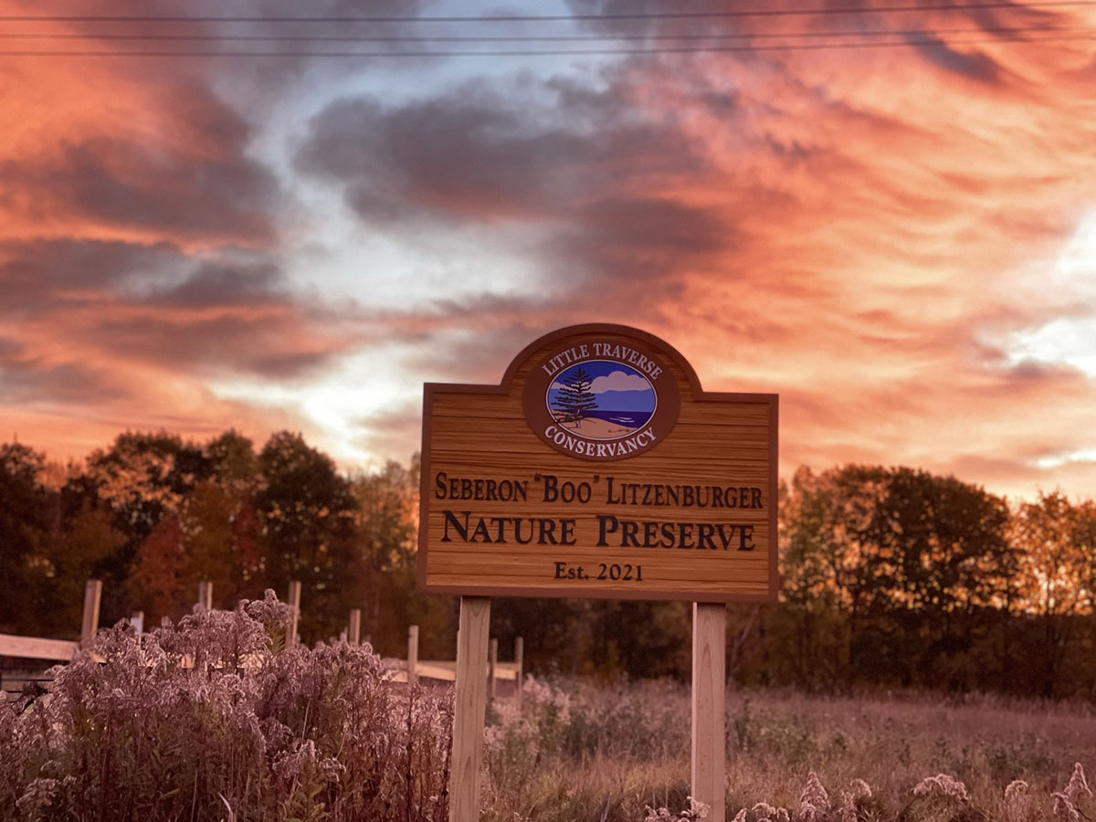 nature preserve sign at sunrise