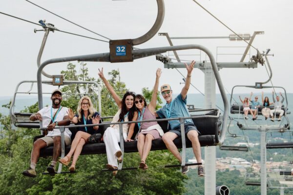 Group of people on a chairlift at Boyne Mountain