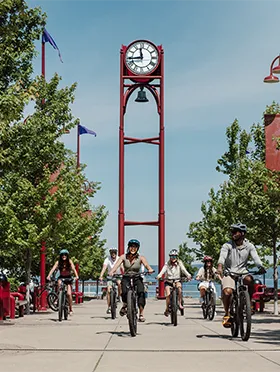 A group of people biking
