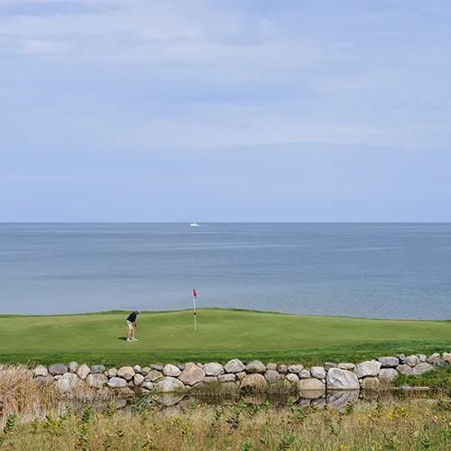 A person playing golf